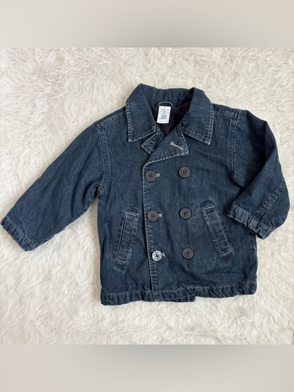 Gymboree Toddler 2003 Y2K Dark Blue Double-Breasted Classic Denim Pea Coat